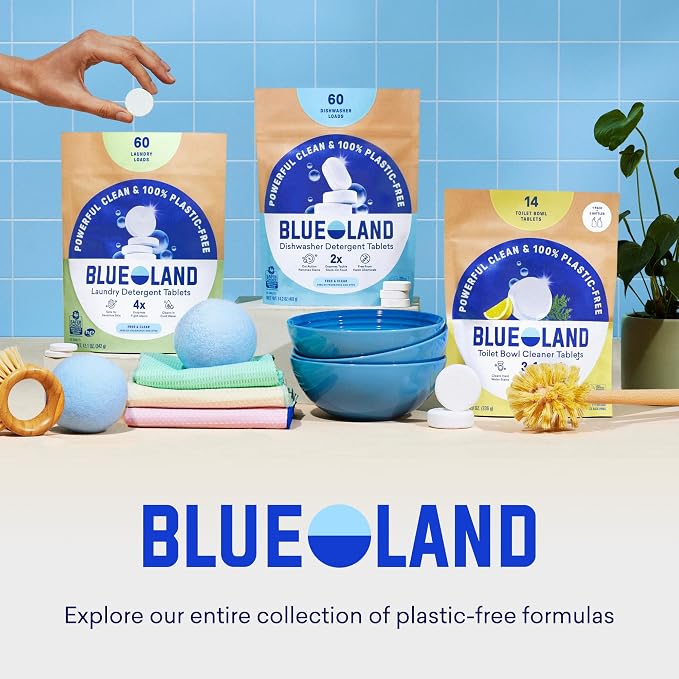BLUELAND Laundry Detergent Tablets, 60 Count, Plastic-Free Eco-Friendly Pods, Sheets, Liquid Alternative - Fresh Dew Scent, Safe for Sensitive Skin, No Harsh Chemicals, Lifts Tough Stains and Odors