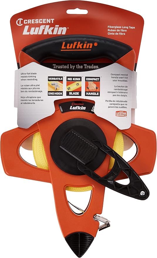 Crescent Lufkin 1/2" x 50' Hi-Viz Orange Fiberglass Tape Measure - FE050