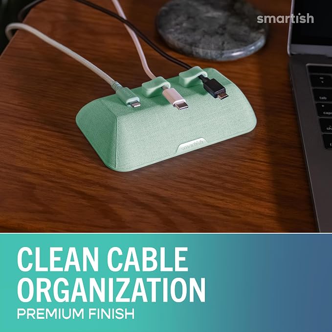 Smartish® Magnetic Cord Holder - Bigger Cable Wrangler Organizer with Magnet Clips for Charger Management on Desktop, Nightstand - Holds 6+ Cables - Teal Me More