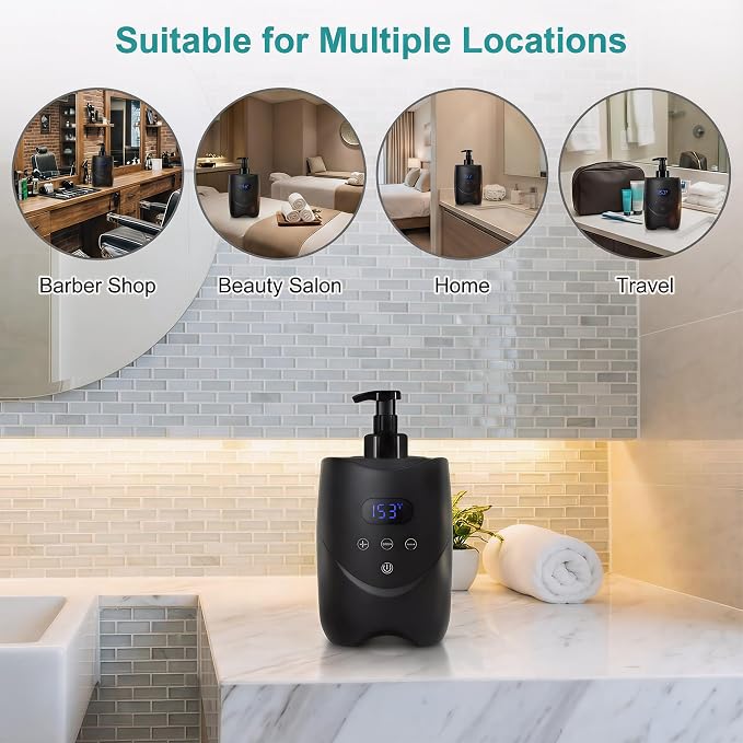 Professional Hot Lather Machine for Shaving, Smart Shaving Cream Warmer with 2×500ml Refillable Foam Bottles, Large Capacity Hot Foam Dispenser with LED Display for Home, Salon & Barber Shop (black)