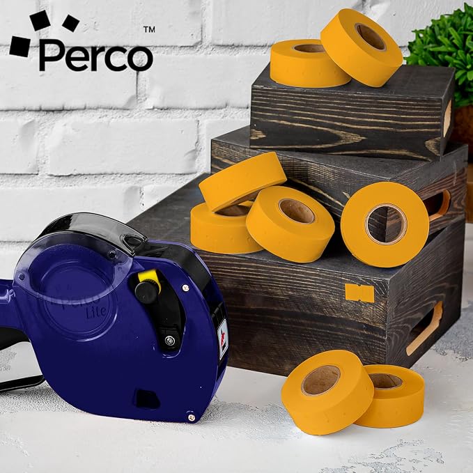 Perco 1 Line Fluorescent Orange Labels - 32,000 Blank Price and Date Gun Labels for Perco Lite, X, Plus and Pro 1 Line Price and Date Guns - 32 Rolls, 4 Sleeves - Made in USA