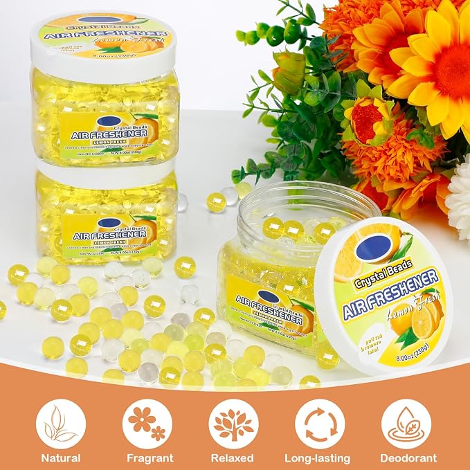 18 Pack Gel Odor Eliminator Beads 8 Ounce Scent Beads Bulk Air Freshener Removing Long Lasting Eliminates Odors for Home, Bathrooms, Cars, Boats, Rvs and Pet Areas(Lemon)
