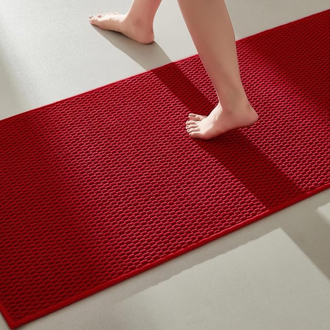 TYUU Christmas Bathroom Runner Rug, Long Bath Mat Washable Thin Quick Dry Low Pile Bathroom Runner Rugs 24 x 60 Non Slip, Red 24"x60"