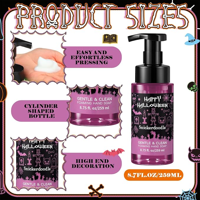 6 Pack Halloween Foaming Hand Soap with Pump Care Moisturizing Liquid Gentle Scented Hand Wash Gifts Spooky Happy Halloween Celebration Party Favors Decorations