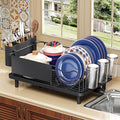 KINGRACK Dish Drying Rack for Kitchen Counter, Dish Drainer with Cup Holder | 16.9"L x 12.4" W Dish Rack with Spacious Drying Capacity, Quick Auto Dish Drainer for Plate Dish Dinnerware, Black