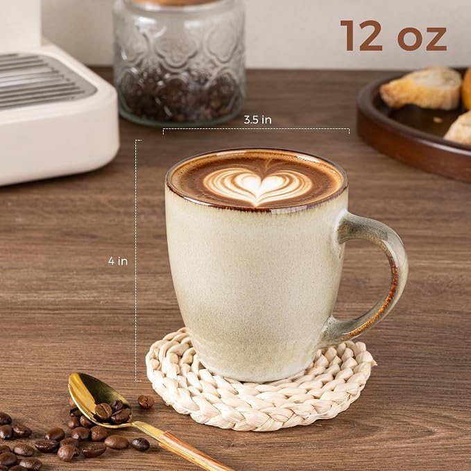 GBhome Ceramic Coffee Mugs Set of 6, 12oz Stoneware Coffee Mugs Set For Dad Mom Women MEN, Light Weight Coffee Cups for Latte/Tea/Beer/Hot Cocoa, Dishwasher & Microwave Safe