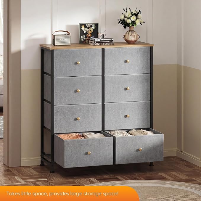 Sweetcrispy 8 Drawer Dresser for Bedroom, Organizer Storage Drawers, Blue | Fabric Storage Tower, Chest of Drawers with Steel Frame, Wood Top for Living Room, Closet