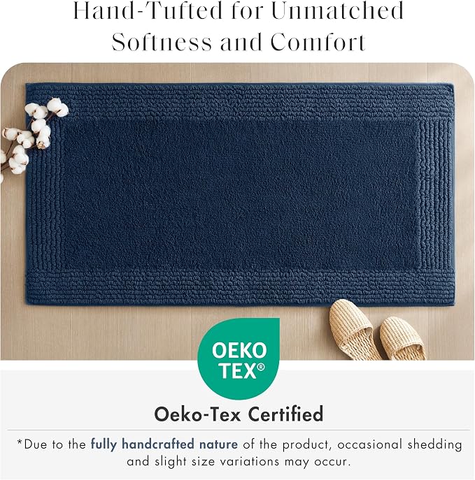 Madison Park Splendor Reversible 100% Cotton Bath Runner, 24 x 72, Navy | Tufted Bathroom Rug, 3000 GSM, Hotel Quality, Luxurious Plush, Medium Pile, Absorbent, Quick Dry, OEKO-TEX, Shower Room Décor