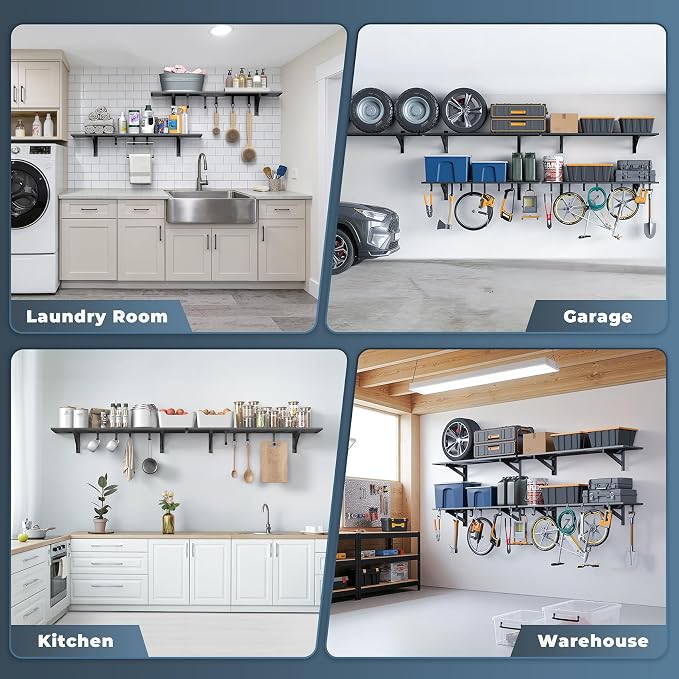 Jusgym 2-Pack 1x4ft Heavy Duty Garage Shelving, 1' x 4' Garage Wall Shelving Wall Mounted (2pack-1x4ft)