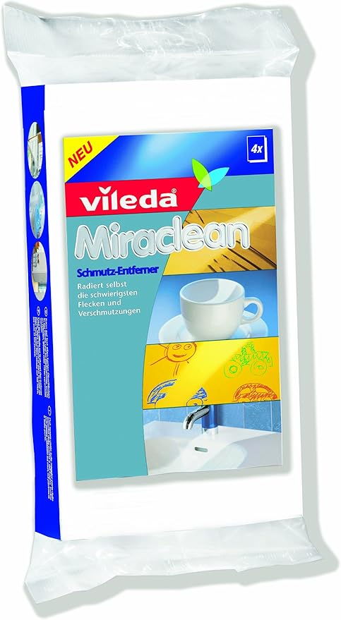 Vileda 1001400 Miraclean Magic Eraser Cleaning Pads – Great for Removing Dirt On Hard Surfaces - Pack of 4