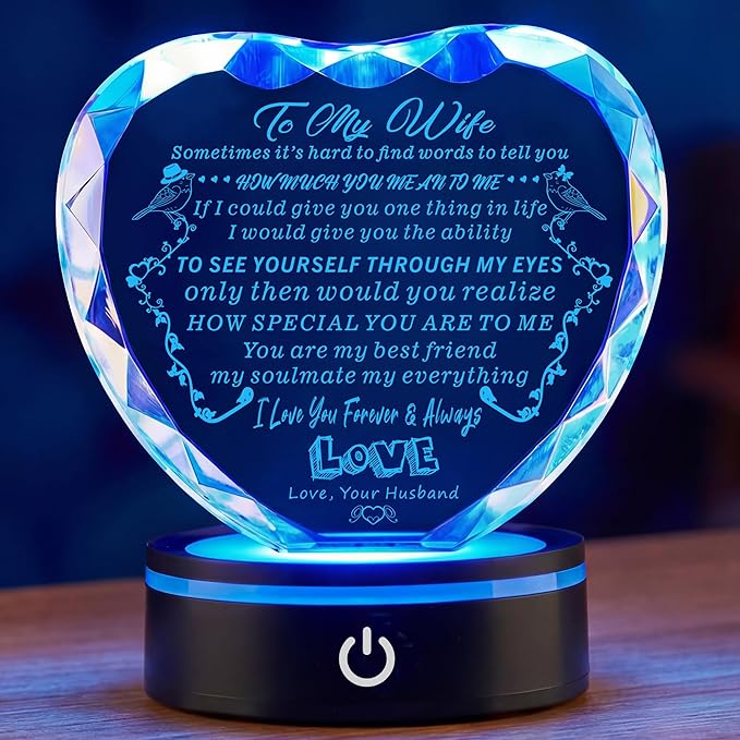 Gifts for Wife, with Colorful LED Base, I Love You Gift for Her from Husband, Best Wife Anniversary Birthday Gift Ideas, Motivational Desk Decor, Encouragement, Appreciation Gifts for Women