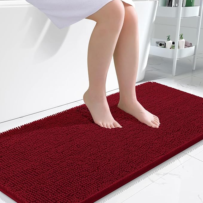 OLANLY Bathroom Runner Rugs 47x24, Extra Soft Absorbent Chenille Bath Rugs, Rubber Backing Quick Dry, Machine Washable Long Bath Mats for Bathroom Floor, Tub and Shower, Home Decor Accessories, Red