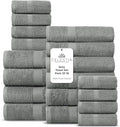 Villa Celestia 18-Piece 100% Cotton Towel Set, 4 Bath Towels, 6 Hand Towels, 8 Wash Cloth, Quick-Dry, Grey