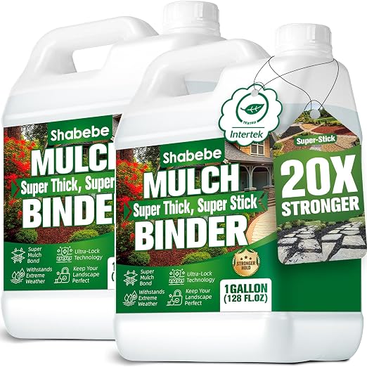 Mulch Binder 2 Gallons - Super Stick Rock Glue for Landscaping Gravel Binder for Pea Gravel, Long-Lasting & Non-Toxic, Covers 2X More Area Pebble Gravel Hold for Paths, Patios & Garden Borders