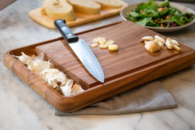 Ironwood Gourmet Acacia Wood Cutting Board With Juice Channel, Big Catch Board, 10" x 15" | Prep Board With Deep Juice Well | Large Cutting Board For Meal Prep | Beautiful Acacia Wood | Easily Cut Meat & Vegetables
