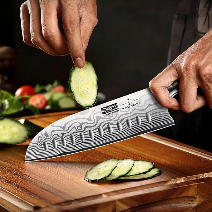 HOSHANHO 7-Pc Knife Set with Magnetic Knife Holder, Japanese Chef Knife Set | Ultra Sharp High Carbon Powder Steel Kitchen Knives Set, Professional Chef's Knives with Ergonomic Pakkawood Handle