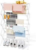 Sakugi Foldable 4-Tier Clothes Drying Rack 50.0" H with Non-Slip Feet | Indoor & Outdoor Use, Space Saving, Metal Frame, 11.4" D x 29.1" W, White
