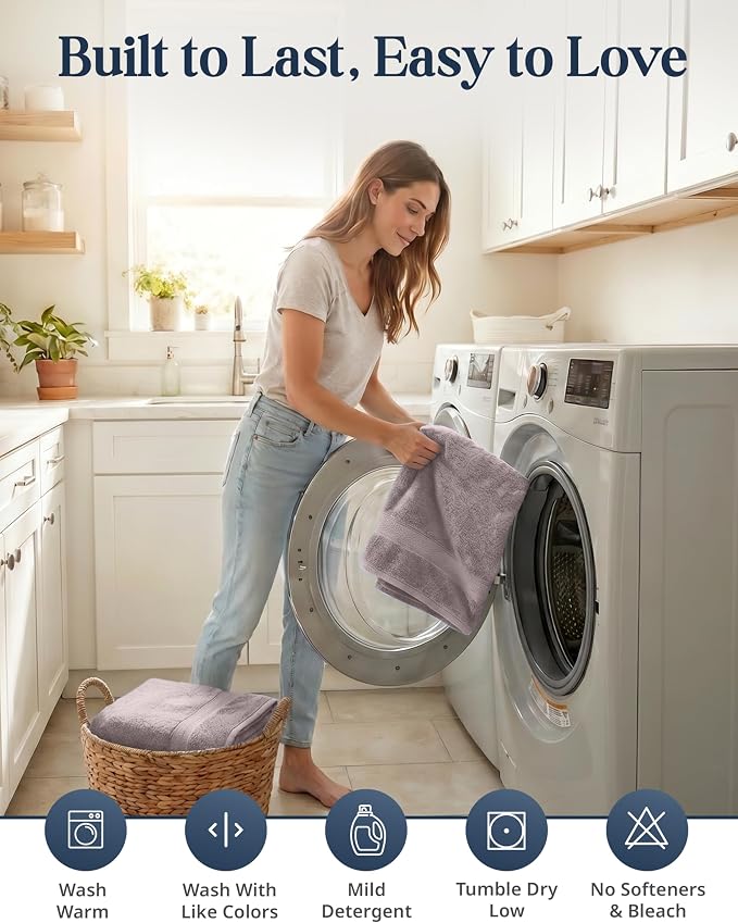 LANE LINEN Towel Set Quick Dry 100% Cotton 6 Piece Soft - Platinum | Cotton Bath Towel Set - Ring-Spun Durability, Ring-Spun Cotton, Terry Weave Comfort, Long-Lasting Comfort, Hotel-Style Look