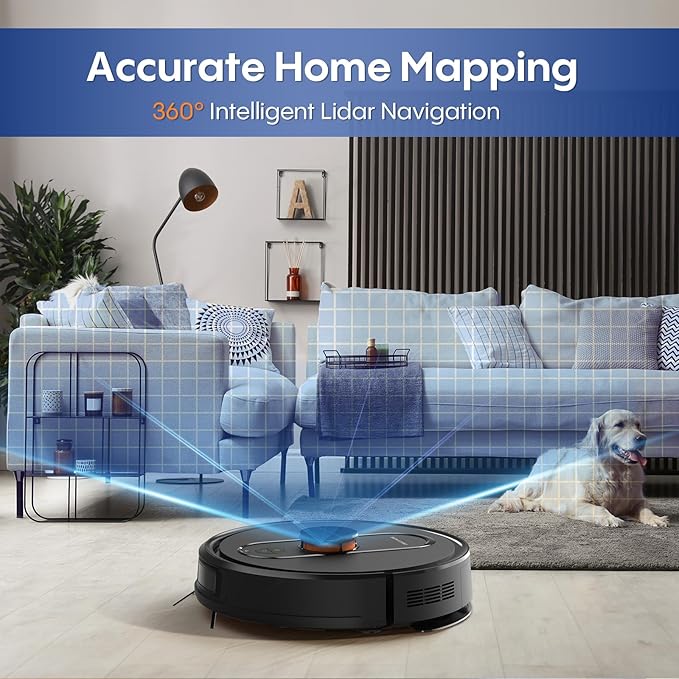 Robot Vacuum and Mop Combo, 6000Pa Strong Suction, Self-Emptying Dock,LiDAR Navigation, 90-Day Hands-Free,Robotic Vacuum for Pet Hair, Dust, Hard Floors and Carpets