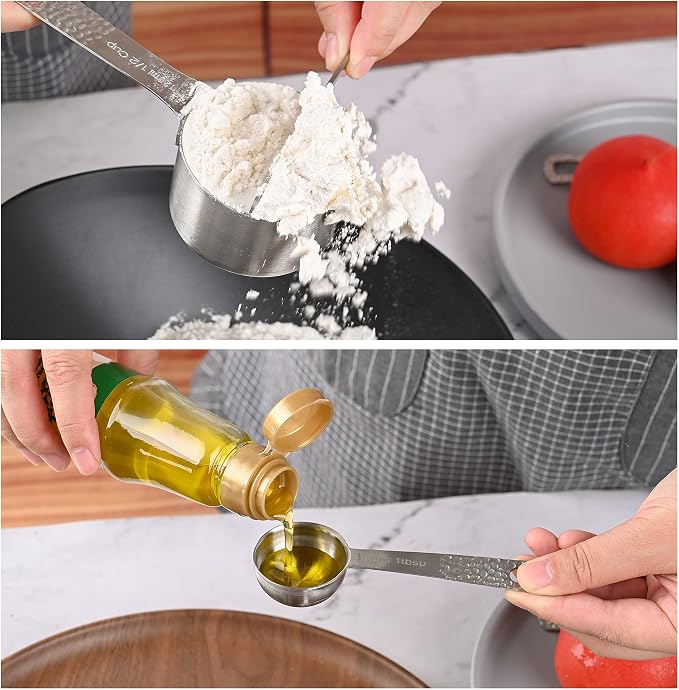 Measuring Cups and Spoons Set of 14, 18/8 Stainless Steel Measuring Cups Spoons Set, 6 Measure Cups and 7 Measure Spoons with Leveler