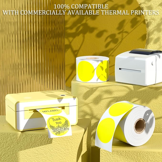 MFLABEL 750-Pack Yellow Round Labels (2 Inch) - Thermal Printer Sticker Rolls for Shipping, Organizing, Crafts & DIY (Compatible w/Direct Thermal Printers)