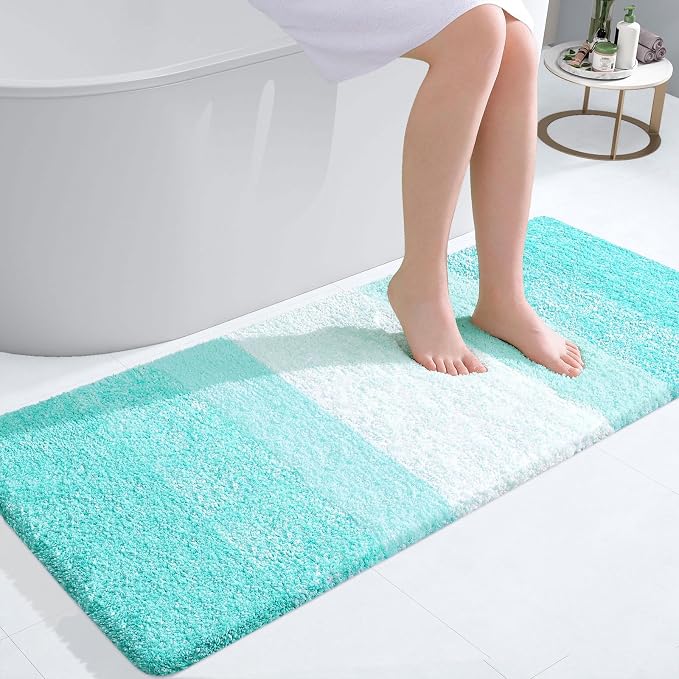 OLANLY Bathroom Runner Rugs Mat 47x20, Extra Soft Absorbent Microfiber Bath Rugs, Rubber Backing, Quick Dry, Washable Long Bath Mats for Bathroom Floor, Tub and Shower, Home Decor Accessories, Teal