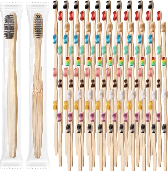 Sieral 240 Pcs Bamboo Toothbrushes Bulk, Soft Bristle Bamboo Toothbrush, Individually Wrapped for Adults Travel Family Hotel Party, 7 Inch 12 Color