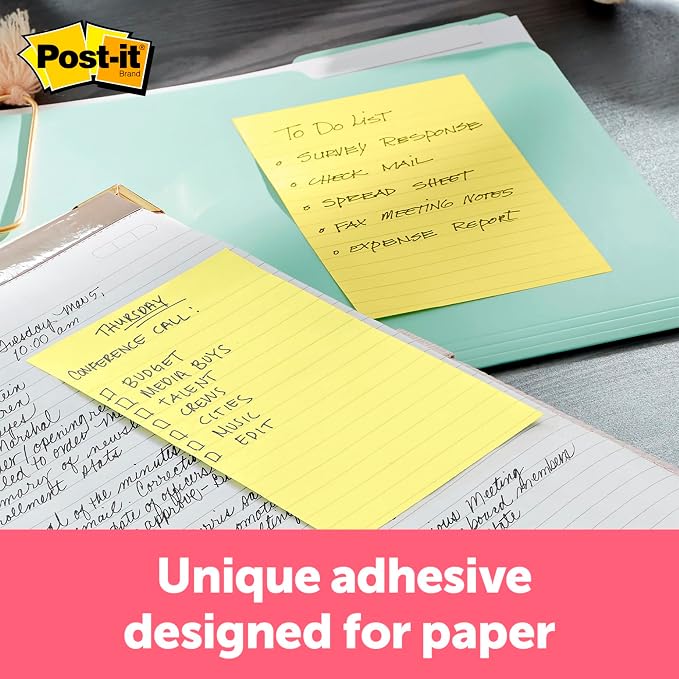 3M Post-it Lined Original Notes, 4 x 6 Inches, Canary Yellow, Pack of 12