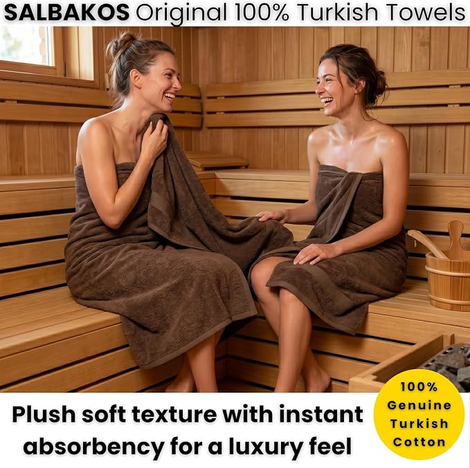 SALBAKOS 2-Piece 100% Turkish Cotton Bath Towels, X-Large 35x70, Chocolate | Oversized Bath Sheet Towel for Bathroom & Beach, Thick, Super Soft, Highly Absorbent, Premium Hotel Quality, Made in Turkey