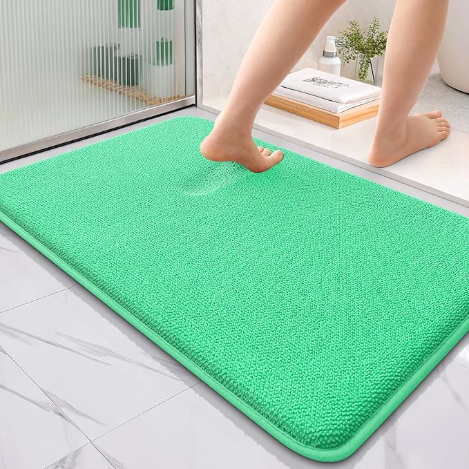 OLANLY Thick Memory Foam Bathroom Rug 36x24, Absorbent Bath Mat, Mint Green | Soft Quick Dry Bath Rugs Mats, Non-Slip, Machine Washable Carpet for Bathroom Floor, Tub and Shower, Home Decor Accessories