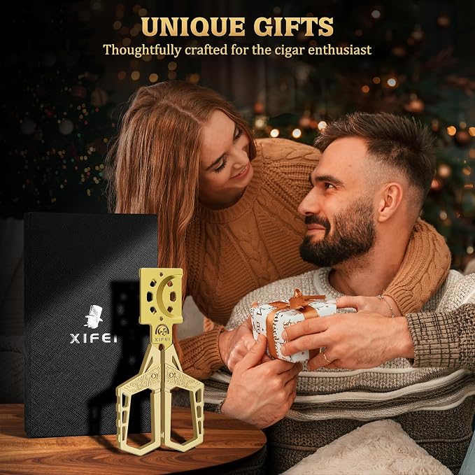 XIFEI Cigar Cutter, Stainless Steel Double Blade Guillotine Straight Cut Scissors, Ergonomic Hand-Held Design for All Cigars, Ideal Gift for Cigar Enthusiasts (Gold)