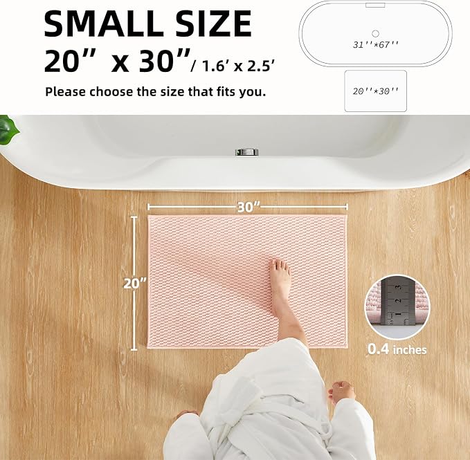 TYUU Bathroom Rugs Non Slip Washable, Super Absorbent Thin Bath Mat Small Quick Dry Low Pile Bathroom Rug, Pink 20"x30"