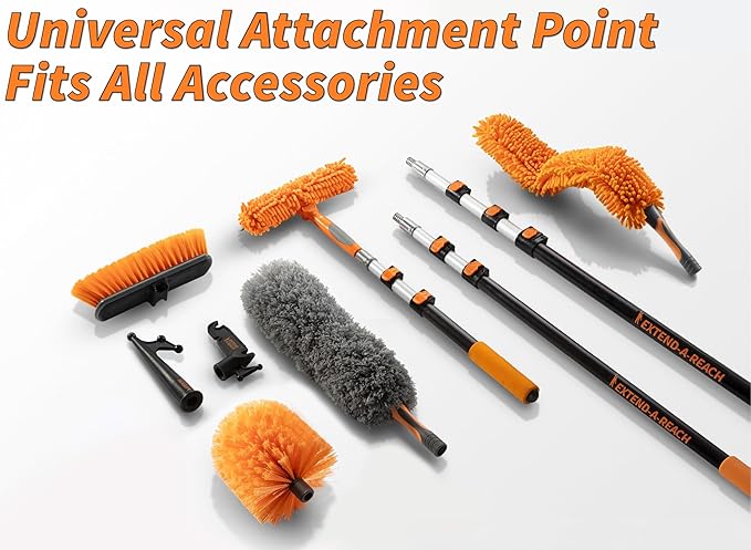 20 Foot High Reach Duster Kit with 4-12 ft Extension Pole for High Ceiling | Dusting & Window Cleaning Kit with Telescopic Pole, Baseboard and Wall Mop, Squeegee, Fan Blade & Cobweb Dusters