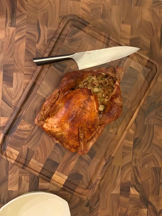 Ironwood Gourmet Charleston End Grain Board with Channel, Acacia Wood Brown 20 x 14 Inches | Knife Friendly End Grain | Beautiful Acacia Wood | Large Board for Cutting, Carving & Serving | Mess Free Juice Channel