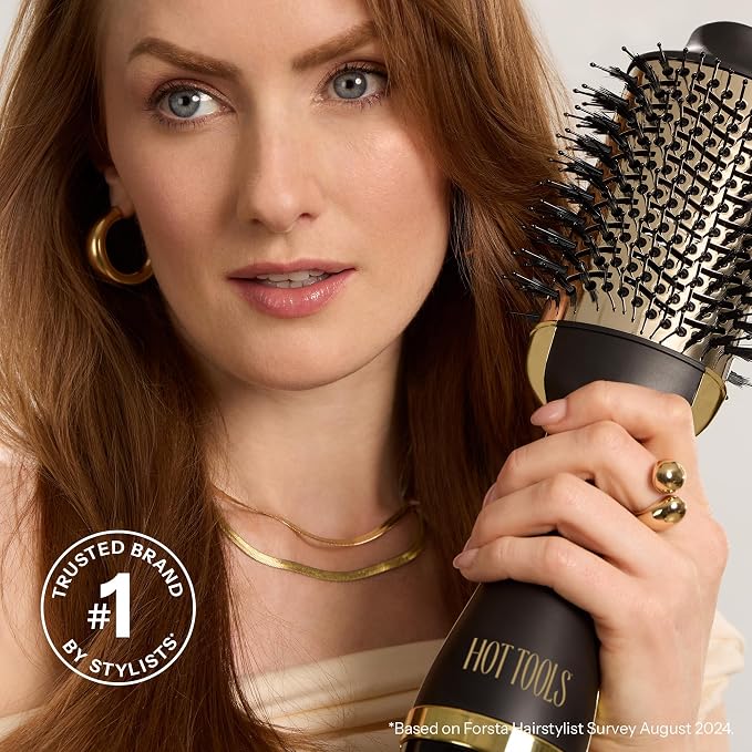 HOT TOOLS 24K Gold Blow Dryer Brush, Round Brush Blow Dryer for Salon-Worthy Blowouts in One Step, Fast Styling & Long-Lasting Results