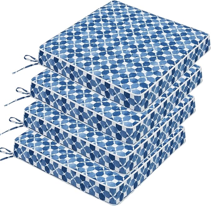 JMGBird Outdoor Chair Cushions Set of 4, Water Resistant Seat Cushions 19 x 19 Inch with Ties Outdoor Cushions for Patio Furniture