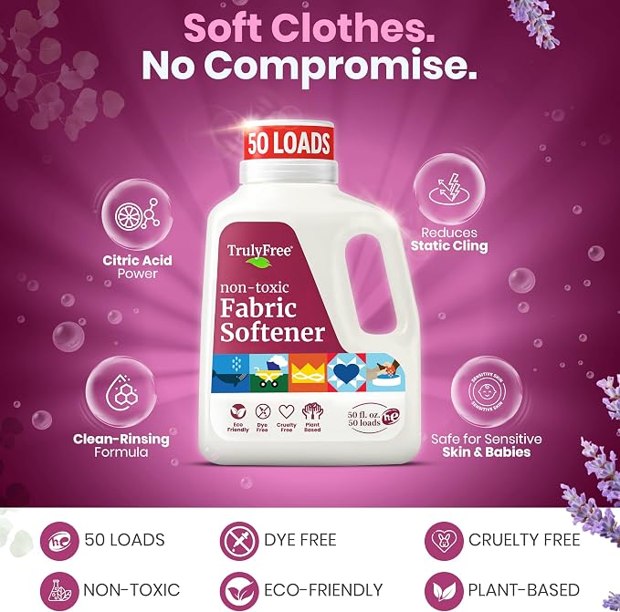 Truly Free Natural Fabric Softener | Non-Toxic for Babies & Kids Sensitive Skin | Plant-Based Laundry Softening Conditioner | Safe, Gentle & Chemical-Free | Signature Scent | 1 Empty Jug + 1 Fill Pack