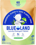 BLUELAND Laundry Detergent Tablets, 60 Count, Plastic-Free Eco-Friendly Pods, Sheets, Liquid Alternative - Fresh Dew Scent, Safe for Sensitive Skin, No Harsh Chemicals, Lifts Tough Stains and Odors