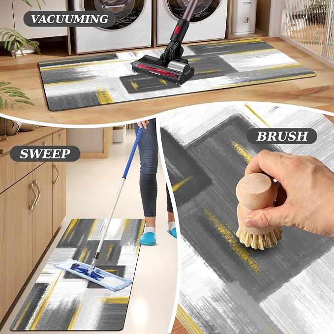 XLHOMO Kitchen Rugs Sets of 3, Non Slip Washable Kitchen Mats for Floor, Anti-Fatigue Runner Rug with Rubber Backing, Waterproof Kitchen Rug Set for Laundry, Floor, Office, Hallway
