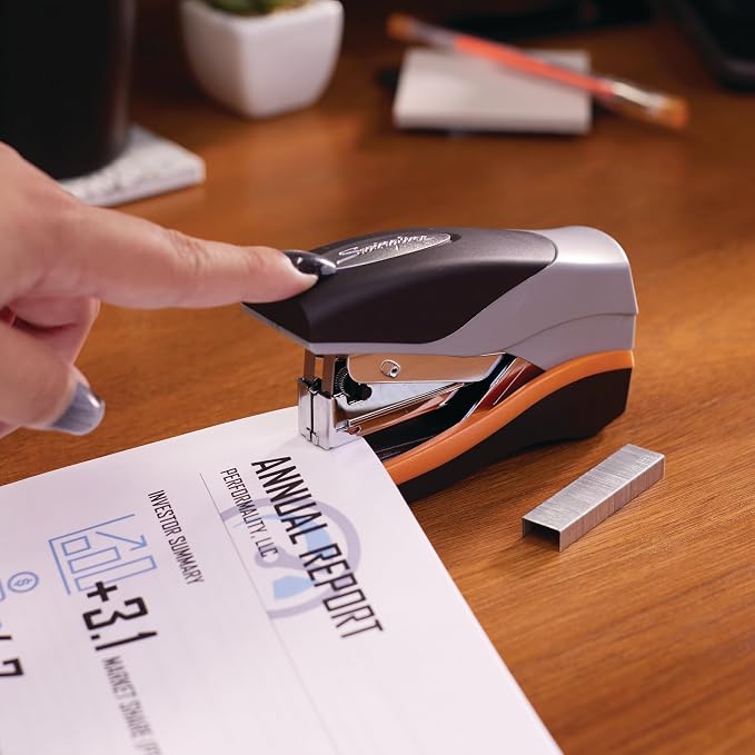 Swingline Stapler, 40 Sheet Capacity, Optima 40, Jam Free, Reduced Effort, Compact, Soft Grip, Metal, Orange, Silver and Black (87842)