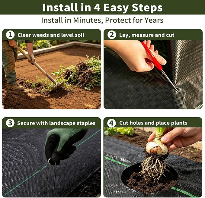 EXTRAEASY 3ft x 100ft Weed Barrier Fabric, Heavy Duty Landscape Fabric, 3.2oz Weed Control Fabric, Tear-Resistant Weed Blocker Ground Cover for Garden, Gravel, Driveway, Flower Bed
