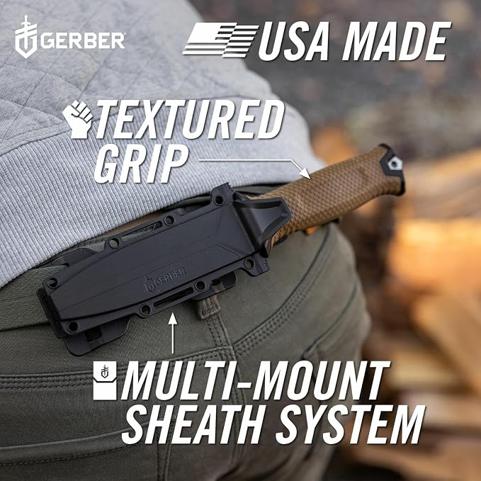 Gerber Gear StrongArm Magnacut - Fixed Blade Survival Tactical Knife for Camping, Outdoor, Hunting - Ergonomic Utility Tool with Sheath - Made in USA - Coyote Brown, Plain Edge