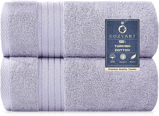 COZYART Luxury Bath Towels 2 PCS, Lavender 100% Turkish Cotton 650 GSM | OEKO-Tex 100 Certified Zero Twist Ring Spun, Soft Absorbent Quick Dry, Plush Fluffy, Breathable Hotel Quality for Daily Use