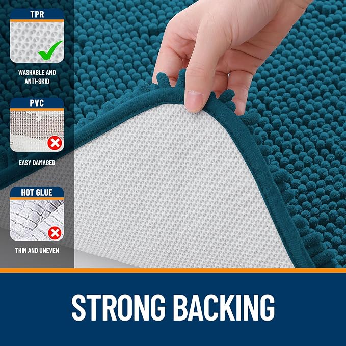 OLANLY Large Bathroom Rugs 59x35, Extra Soft Absorbent Chenille Bath Rugs, Rubber Backing Quick Dry, Machine Washable Bath Mats for Bathroom Floor, Tub and Shower, Home Decor Accessories, Peacock Blue