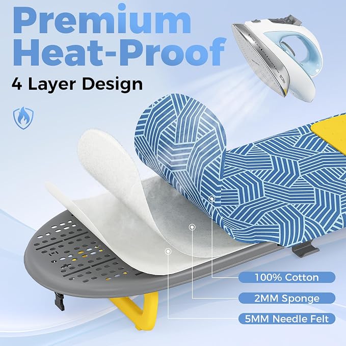 KINGBOARD Tabletop Ironing Board, Small Ironing Board with Iron Holder, Foldable Mini Iron Board, Easy Storage for Travel & Dorm, 12x32 Blue