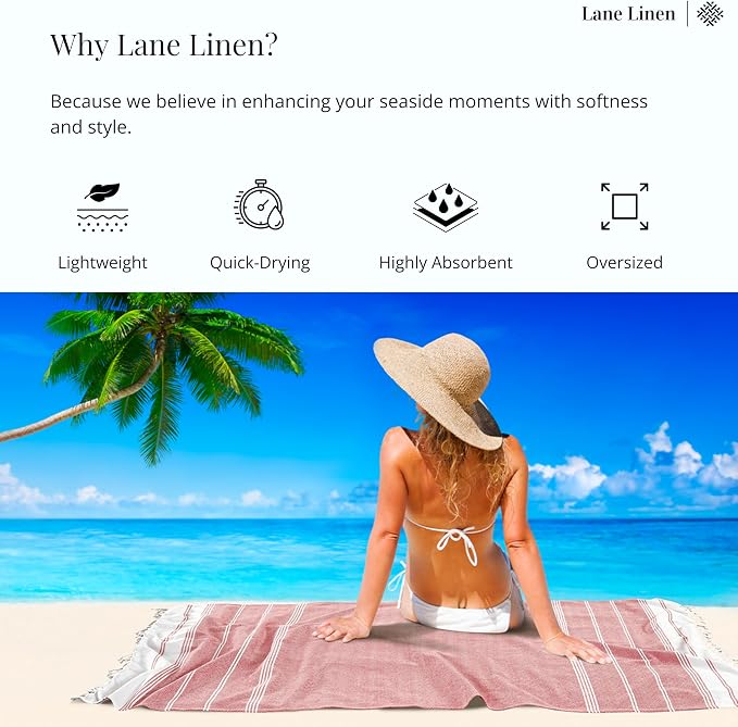 LANE LINEN Extra Large Beach Towel, Beach Towels Oversized, Soft - Hibiscus | Pre-Washed, Quick Dry Pool Towels - 39"x71", Vacation Essential - Travel & Camping, Machine Washable - Super Absorbent, Soft