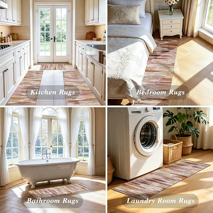 XLHOMO Kitchen Rugs Sets of 3, Non Slip Washable Kitchen Mats for Floor, Cushioned Anti-Fatigue Comfort Kitchen Mat, Rubber Backing Abstract Kitchen Floor Mat for Laundry, Desk, Sink, Office