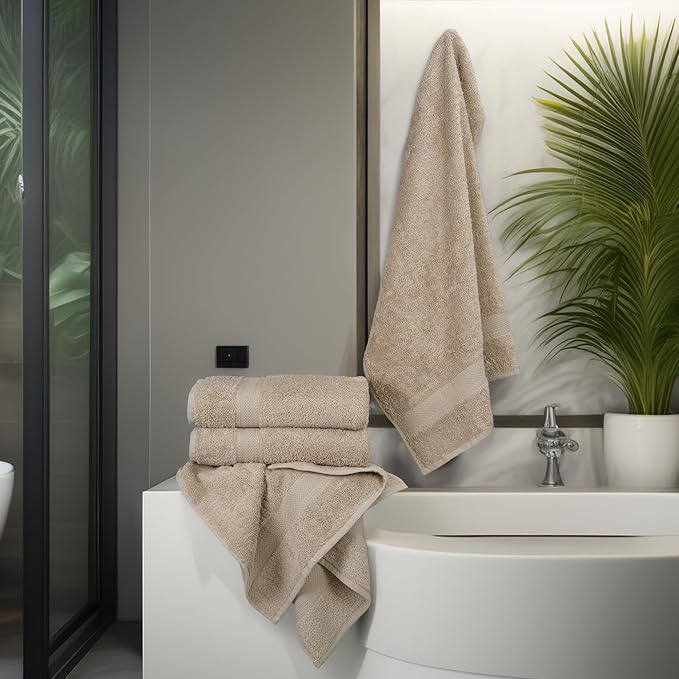 Large Bath Towels Set of 6 – 100% Cotton Terry – 24" x 50" – Quick Dry, Soft & Highly Absorbent – Beige Towels for Bathroom, Gym, Spa, Pool & Daily Use