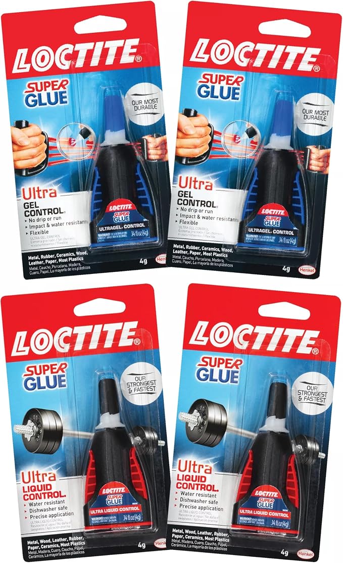 Loctite Super Glue Control Gel & Ultra Liquid for Wood, Metal, Crafts, & Repair, Cyanoacrylate Adhesive Instant Glue, Quick Dry - .14 fl Oz Bottle, Pack of 4