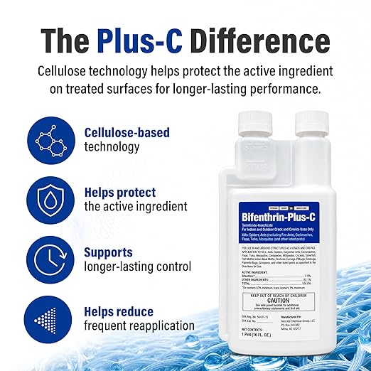Bifenthrin Plus-C Insecticide (16 oz) - Roach Killer Indoor Infestation, Termite Treatment, Ant Control & Wasp Spray - Home Defense Pest Control, Residential, Commercial, and Industrial Use